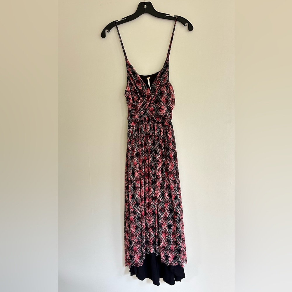 Free People Indie Boho Grunge Sheer Mesh Overlay Crossover Midi Dress Hi Lo Sz S - Picture 3 of 12